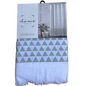 HOME FOCUS Shower Bath Curtain 70"x72" White Green Triangle Fringes Soft NEW